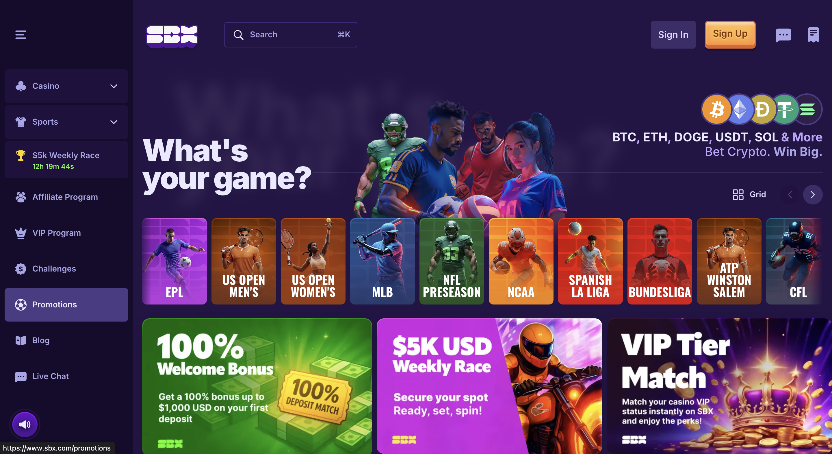 SBX casino screenshot